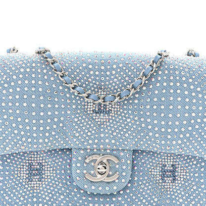Denim Strass Evening Flap Bag Blue