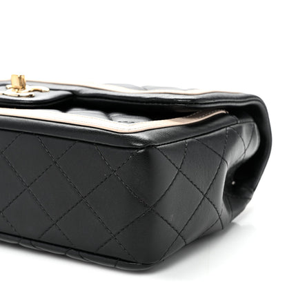 Lambskin Quilted Bicolor Flap Black Beige