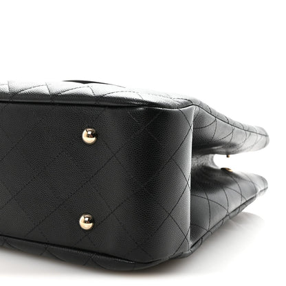 Caviar Quilted Large Shopping Tote Black