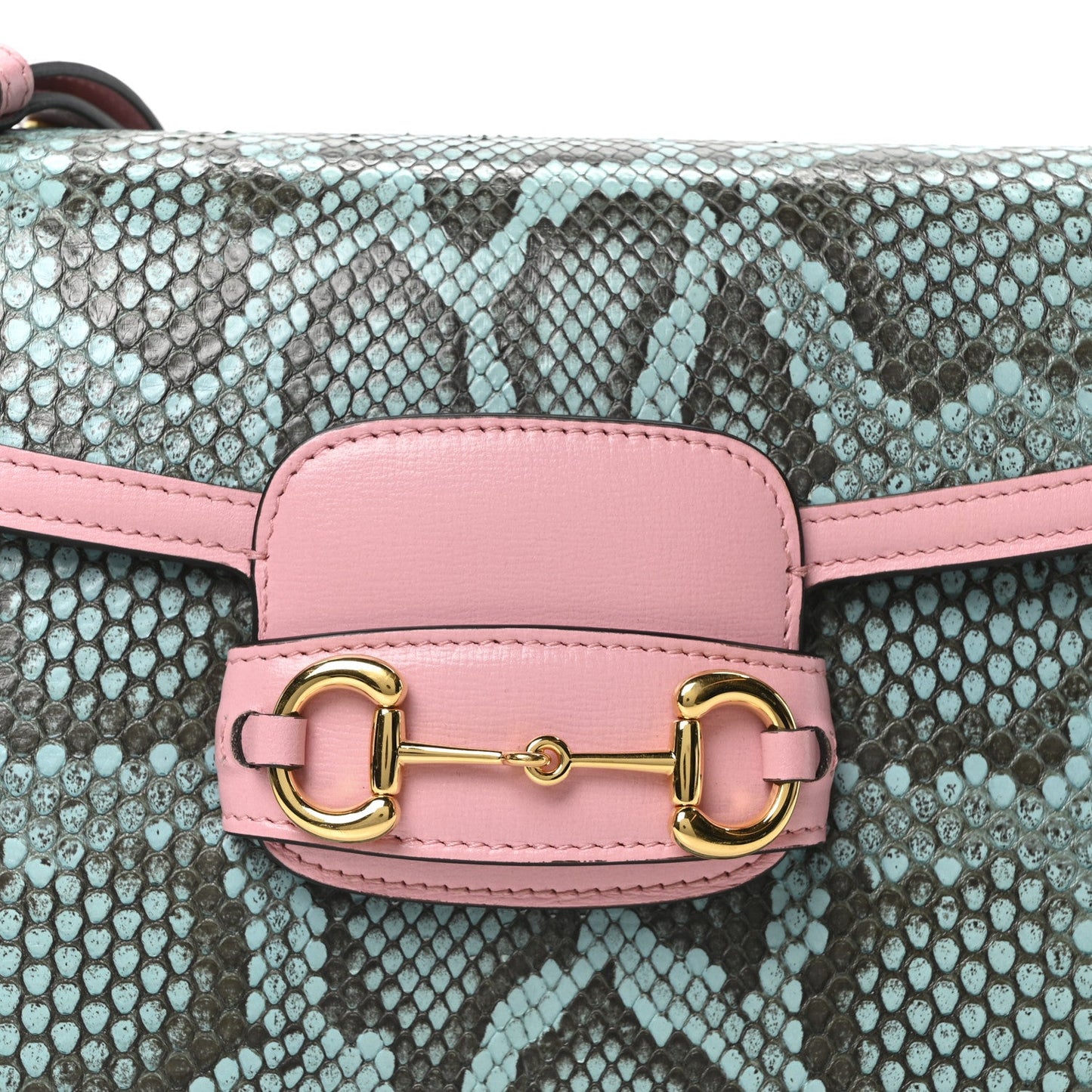 Snakeskin Calfskin Horsebit 1955 Shoulder Bag Blue Pink