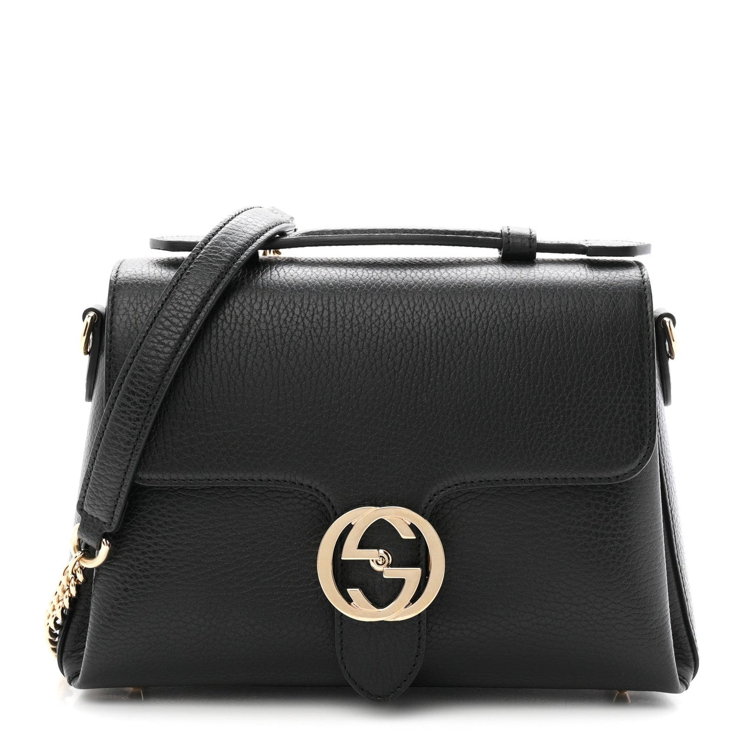 Dollar Calfskin Interlocking G Top Handle Shoulder Bag Black