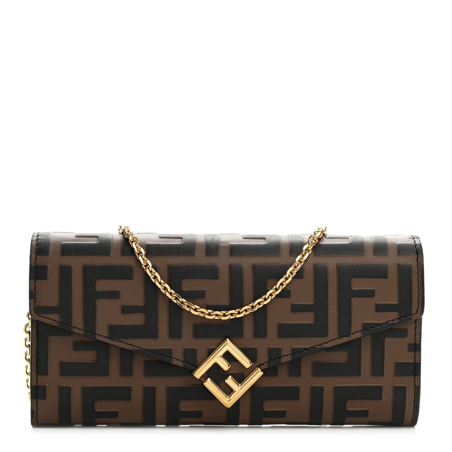 Vitello Soft F is Fendi Bi-Color FF 1974 Embossed Continental Envelope Wallet On Chain Maya Black