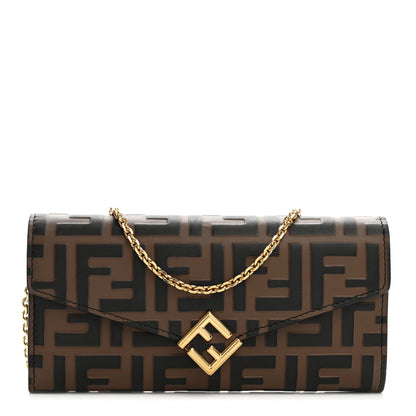 Vitello Soft F is Fendi Bi-Color FF 1974 Embossed Continental Envelope Wallet On Chain Maya Black