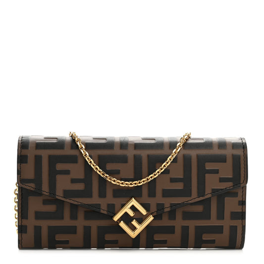 Vitello Soft F is Fendi Bi-Color FF 1974 Embossed Continental Envelope Wallet On Chain Maya Black