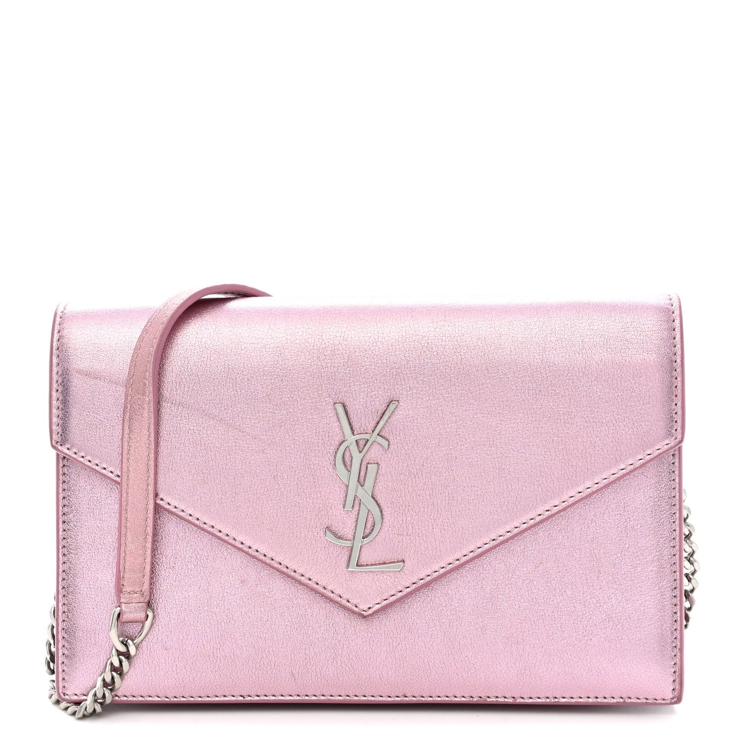 Metallic Calfskin Monogram Envelope Chain Wallet New Azalea