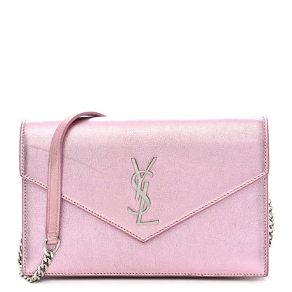 Metallic Calfskin Monogram Envelope Chain Wallet New Azalea