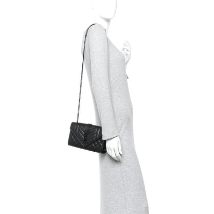 Grain De Poudre Textured Mixed Matelasse Triquilt Small Monogram Monochrome Satchel Black