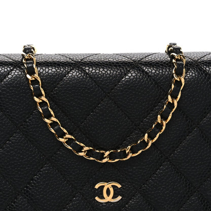 Caviar Quilted Wallet on Chain WOC Black