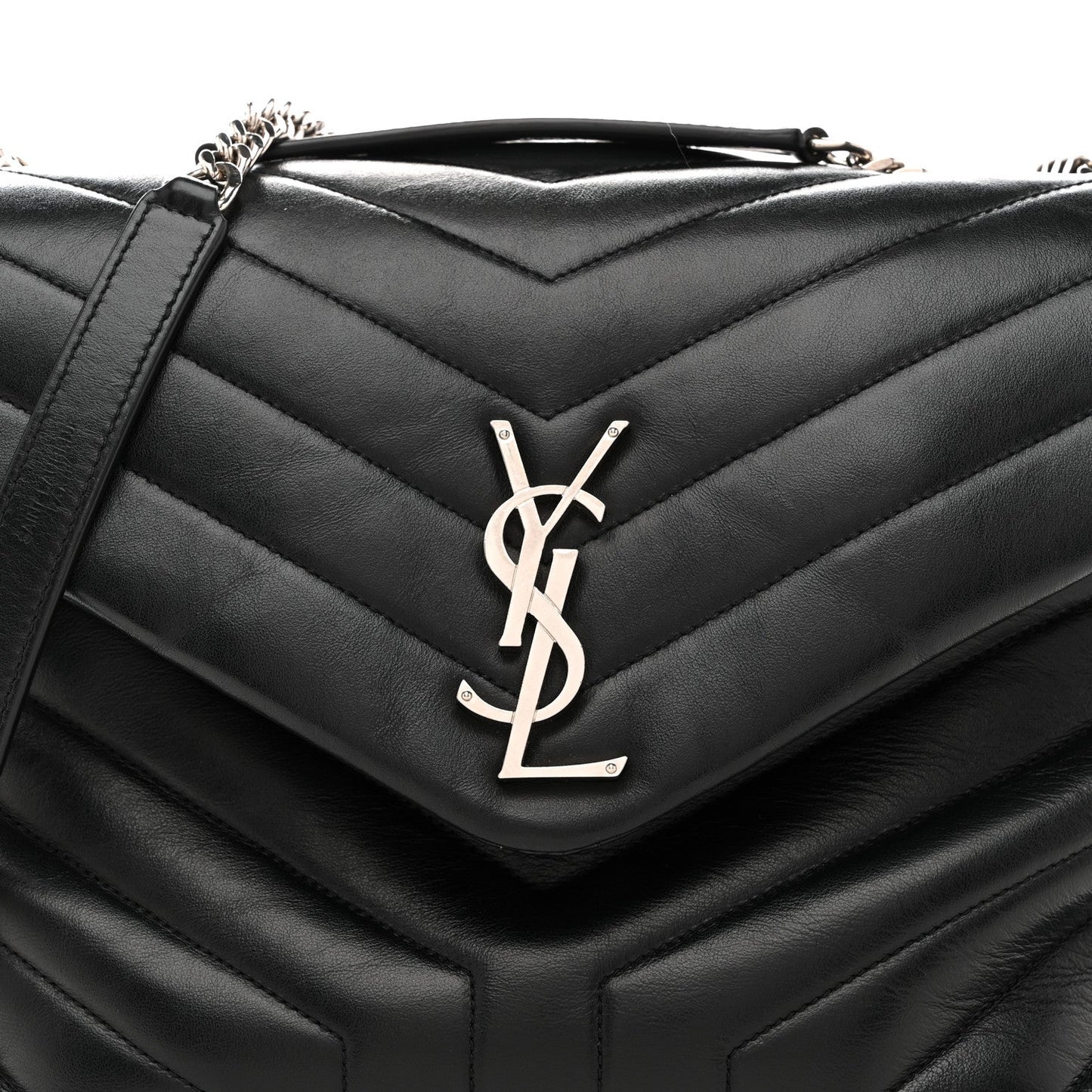 Calfskin Y Quilted Monogram Medium Loulou Chain Satchel Black