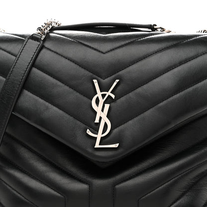 Calfskin Y Quilted Monogram Medium Loulou Chain Satchel Black