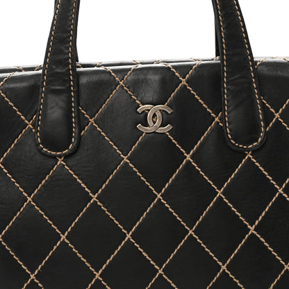 Calfskin Wild Stitch Large Tote Black