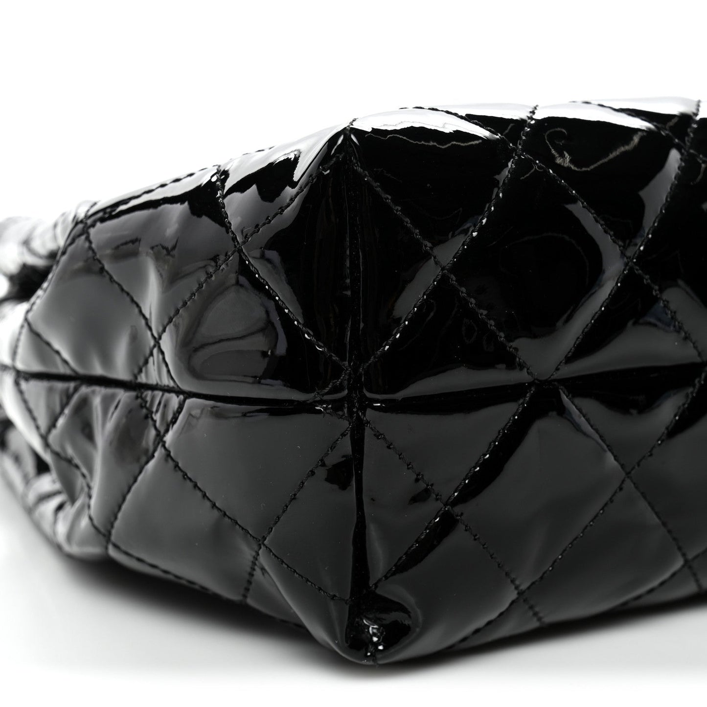 Patent Quilted Large Coco Shine Accordion Flap Black