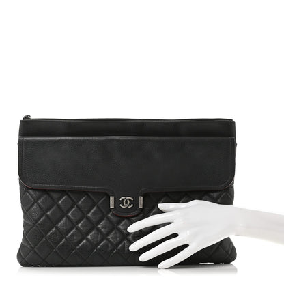 Grained Calfskin Quilted Large Archi Chic Cosmetic Case Navy