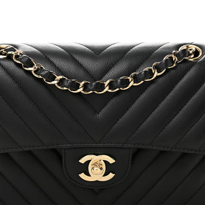 Caviar Flat Chevron Quilted Small Double Flap Black