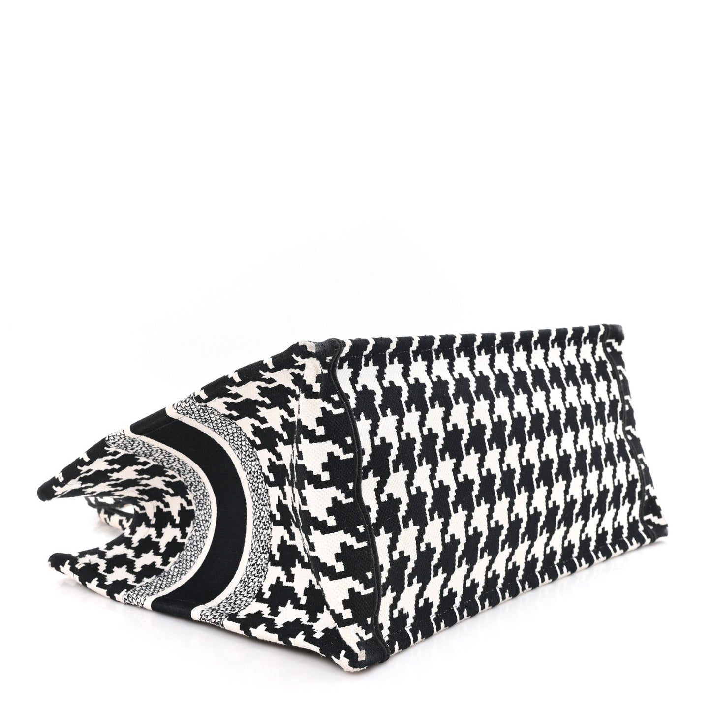 Canvas Macro Houndstooth Embroidered Medium Book Tote Black White