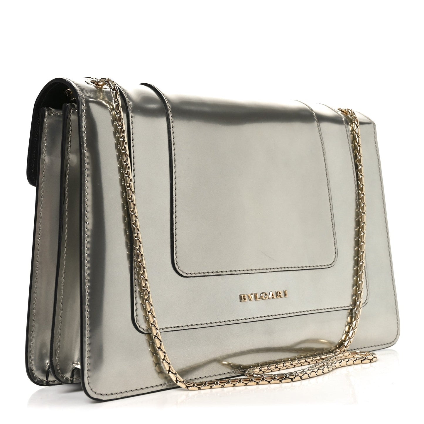 Metallic Calfskin Serpenti Forever Shoulder Bag Silver