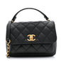 Calfskin Quilted Top Handle Flap Black