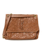 Crinkled Calfskin Matelasse Monogram Medium Niki Chain Satchel Caramel