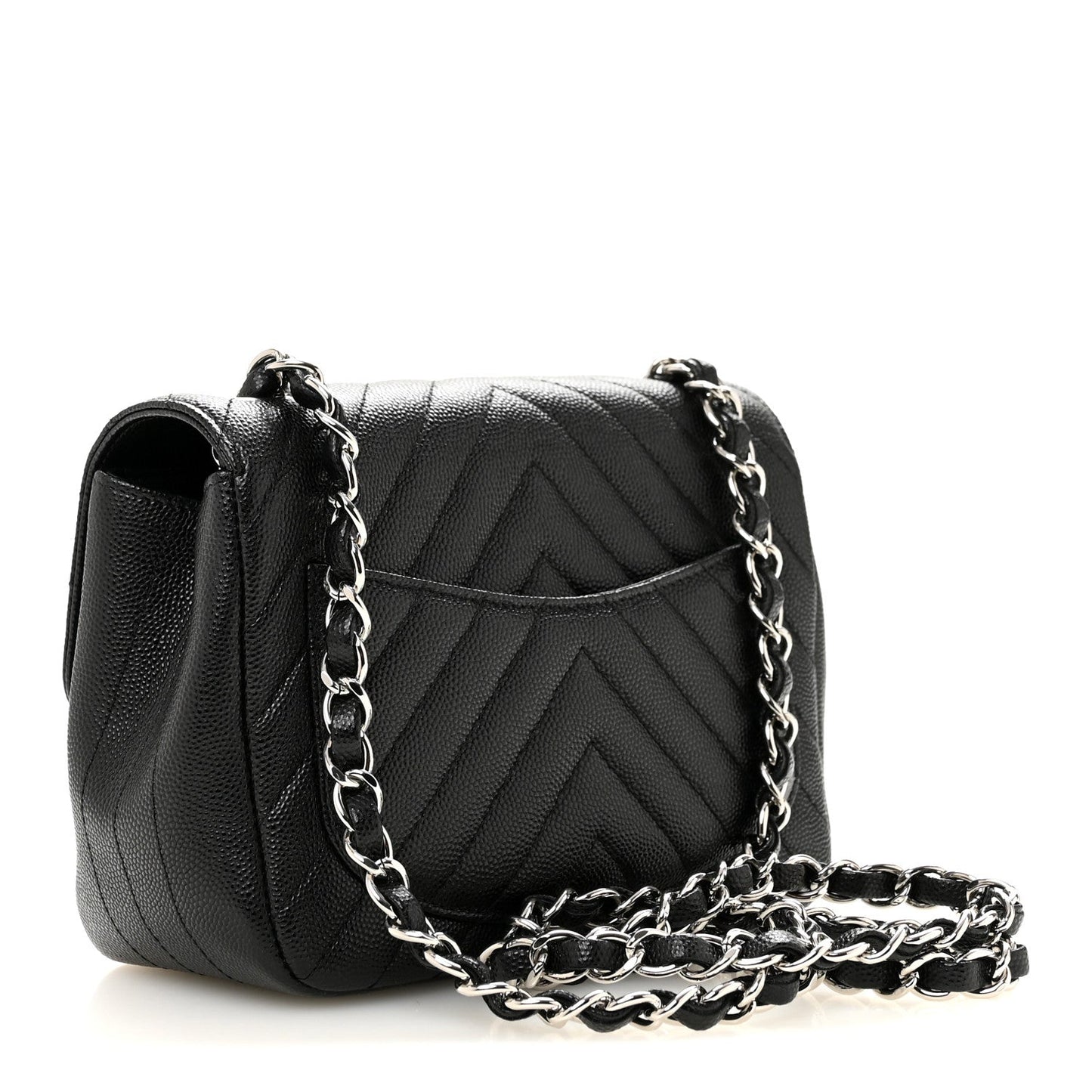 Caviar Chevron Quilted Mini Square Flap Black