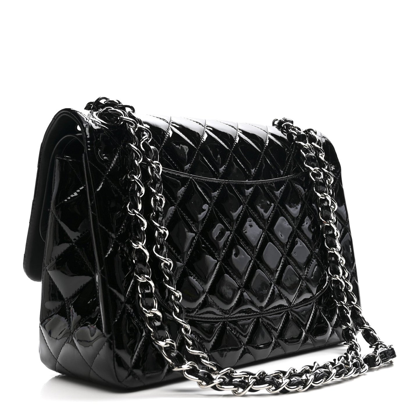 Patent Quilted Jumbo Double Flap Black