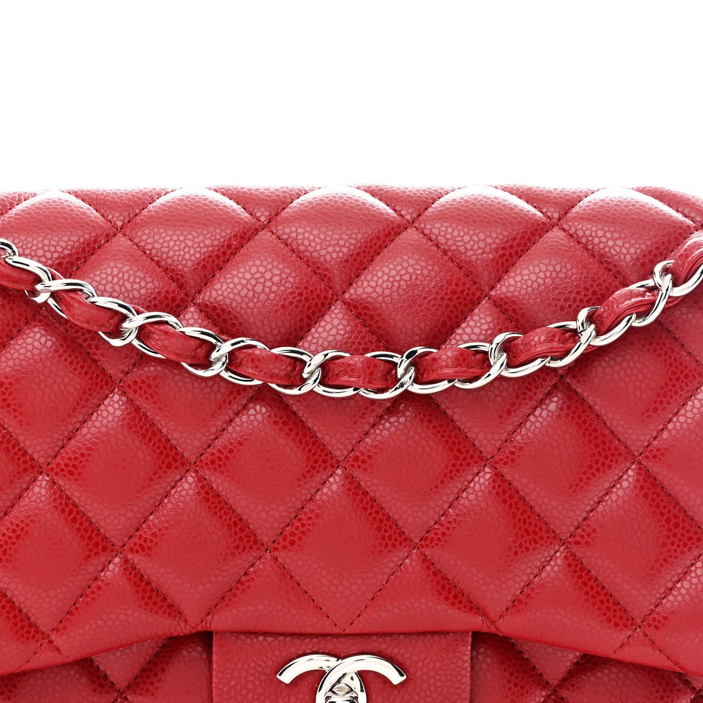 Caviar Quilted Jumbo Double Flap Red