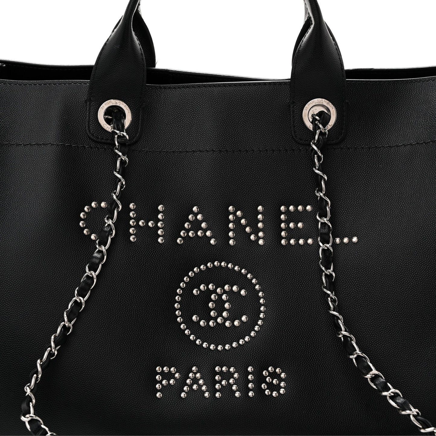 Caviar Medium Studded Deauville Tote Black