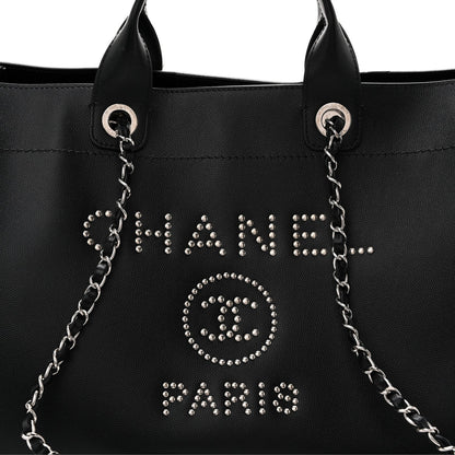 Caviar Medium Studded Deauville Tote Black