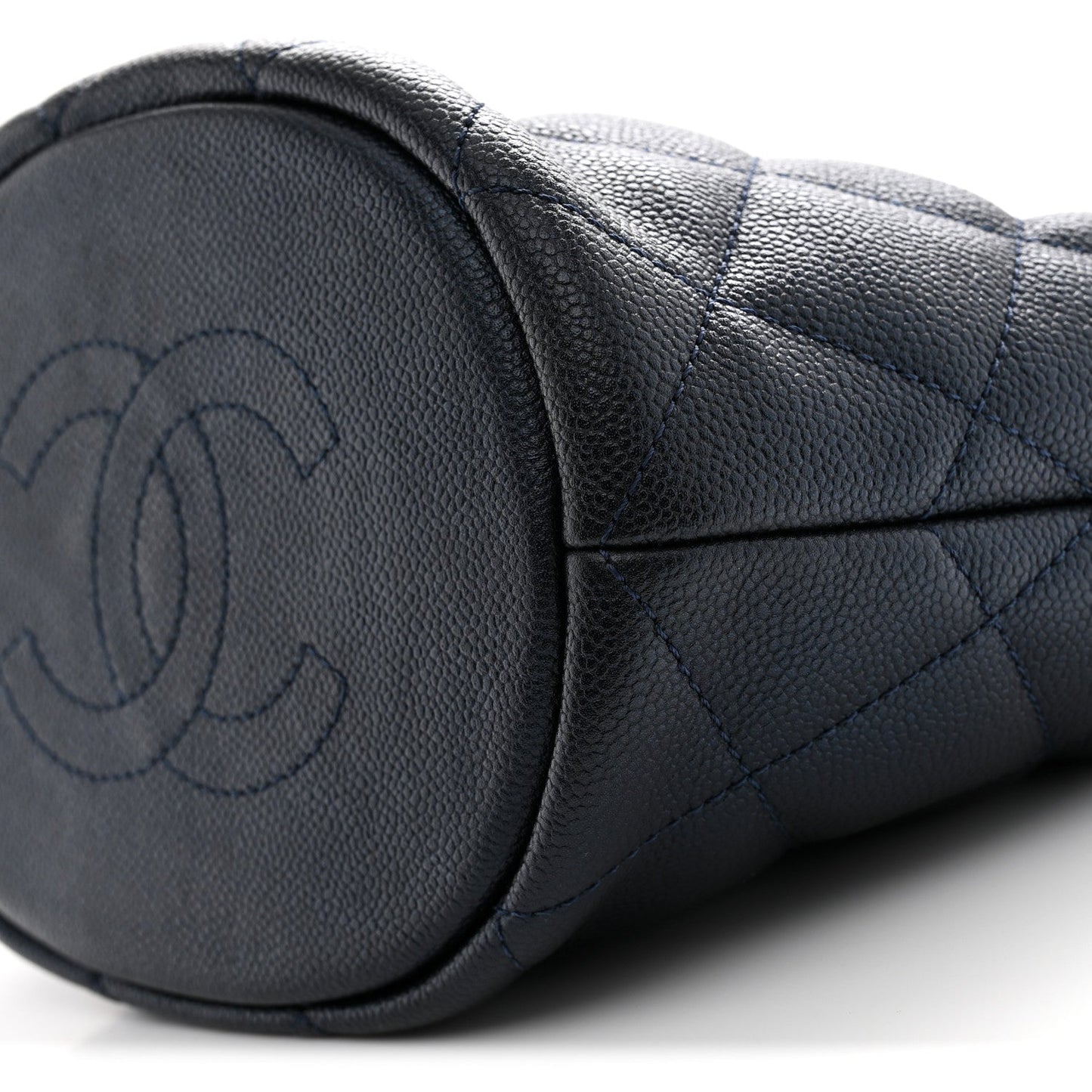 Iridescent Caviar Quilted My Perfect CC Bucket Drawstring Bag Blue