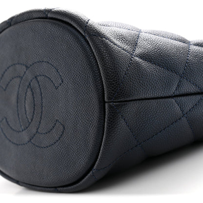 Iridescent Caviar Quilted My Perfect CC Bucket Drawstring Bag Blue