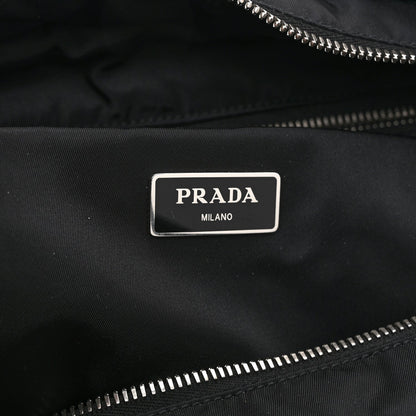Re-Nylon Nappa Triangle Quilted Padded Medium Double Handled Zip Tote Black