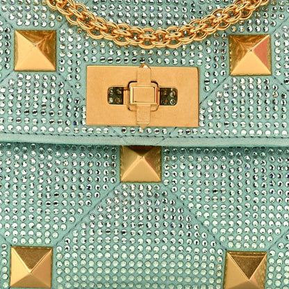 Crystal Suede Small Roman Stud Shoulder Bag Green