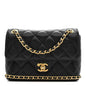 Caviar Quilted Camellia Chain Around Flap Black