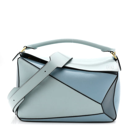 Calfskin Medium Puzzle Bag Aqua Light Blue Stone Blue
