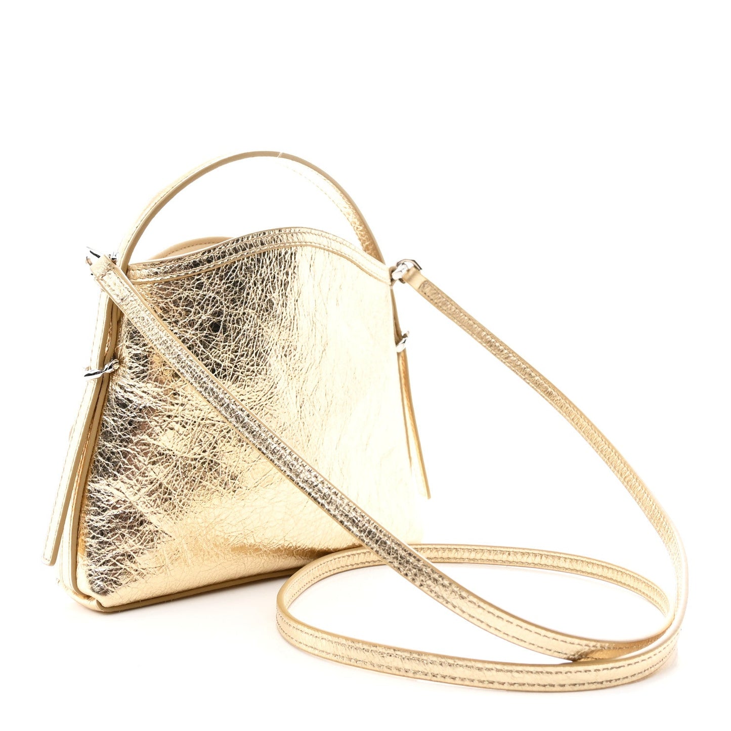 Metallic Tumbled Calfskin Nano Voyou Bag Golden Sand