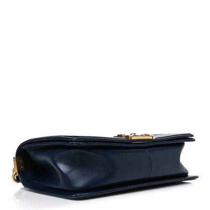 Lambskin Quilted Medium Boy Flap Dark Navy
