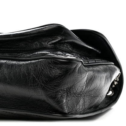 Crinkled Calfskin Matelasse Monogram Large Niki Chain Satchel Black