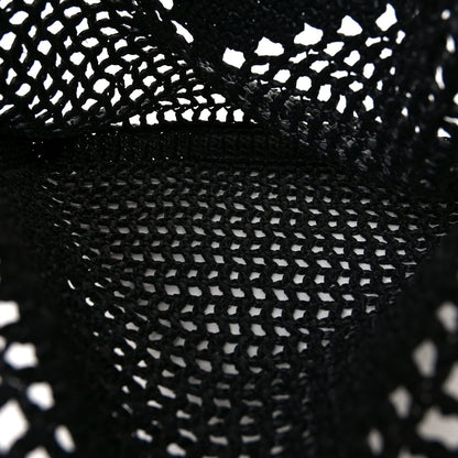 Yarn Raffia Effect Crochet Logo Embroidered Tote Bag Black