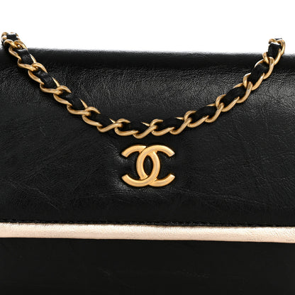 Metallic Calfskin Clutch With Chain Black Gold
