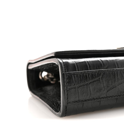 Calfskin Crocodile Embossed Small Classic Monogram Kate Tassel Satchel Black