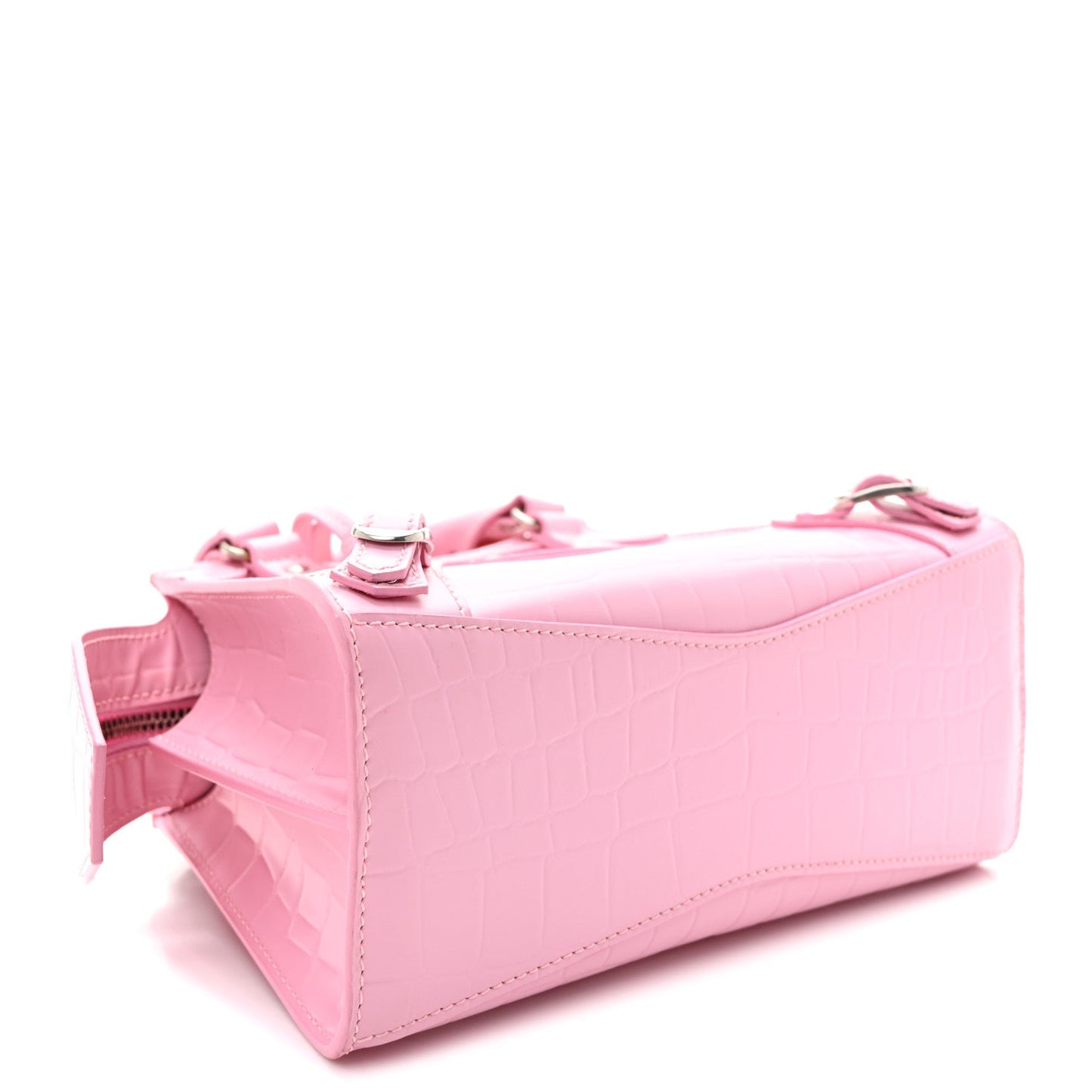 Semi Shiny Calfskin Crocodile Embossed Neo Classic Silver Hardware Mini City Pink
