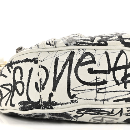 Agneau Arena Graffiti Le Cagole Shoulder Bag XS White Black