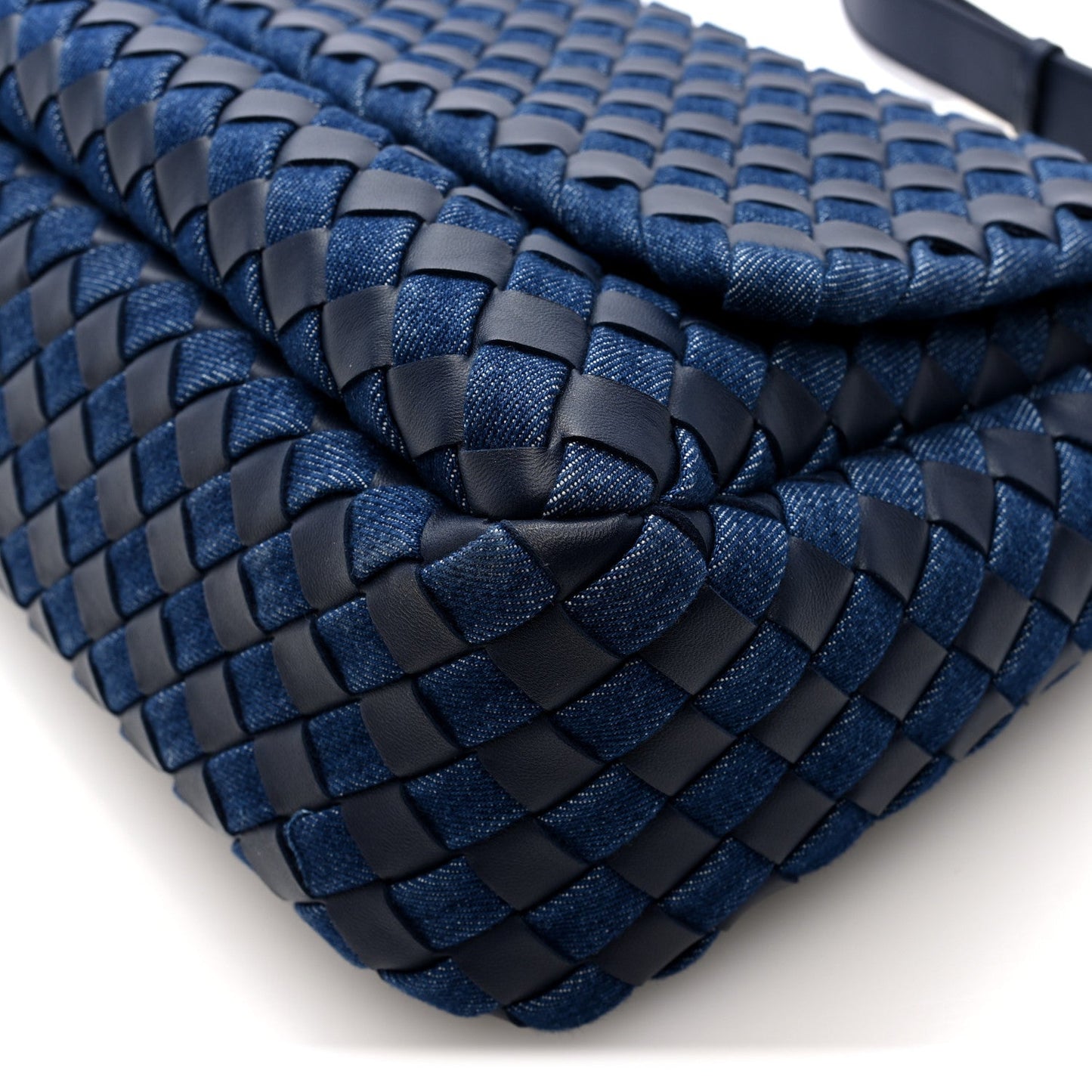 Denim Nappa Intrecciato Padded Messenger Abyss Indigo