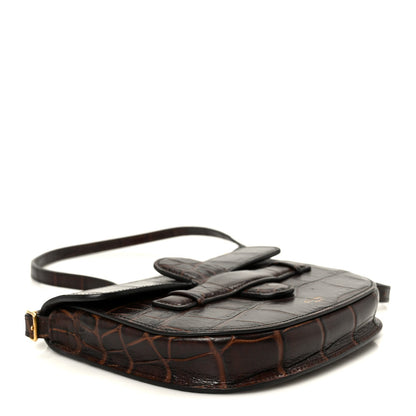 Crocodile Embossed Calfskin Mini Symmetrical Bag Brown