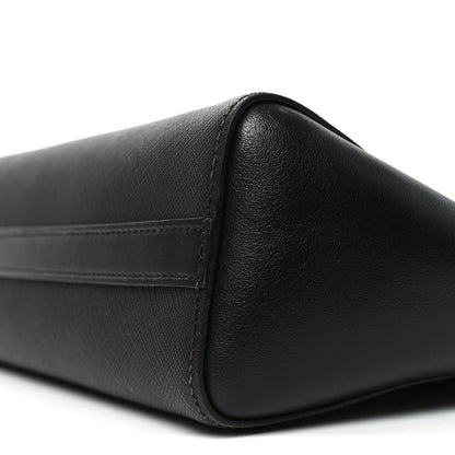 Saffiano Soft Calfskin Small Zippered Tote Black