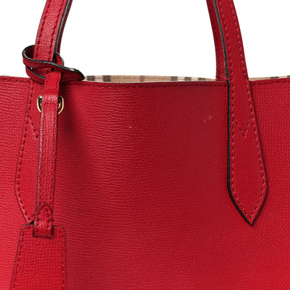 Grainy Calfskin Haymarket Check Medium Reversible Tote Red