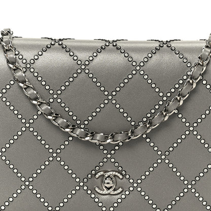 Lambskin Crystal Quilted Wallet On Chain WOC Grey