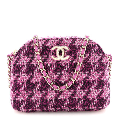 Tweed Quilted Mini Clutch With Chain Purple