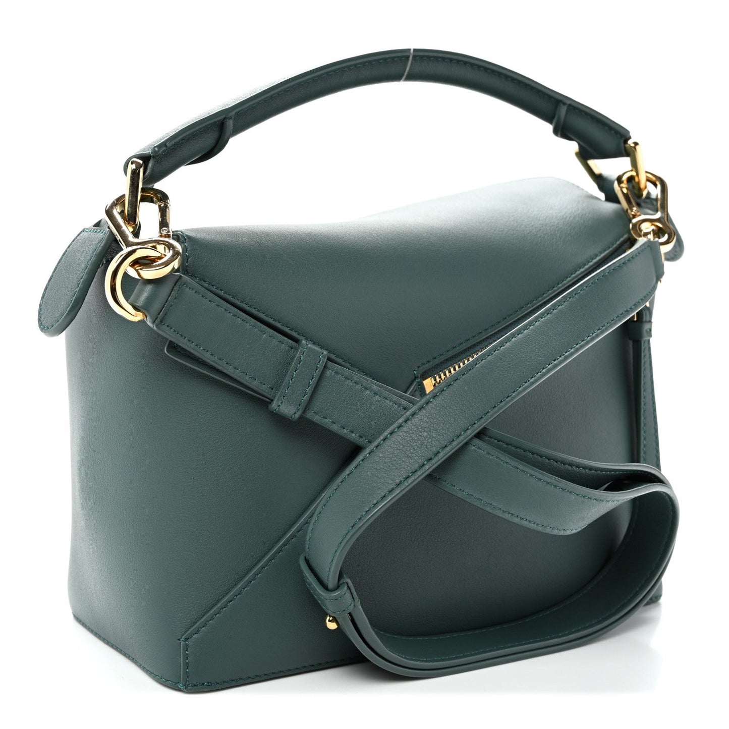 Calfskin Small Puzzle Edge Bag Bottle Green