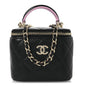Lambskin Quilted Top Handle Mini Vanity Case With Chain Black Pink