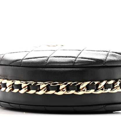 Lambskin Quilted Chain Around Pouch Hobo Black